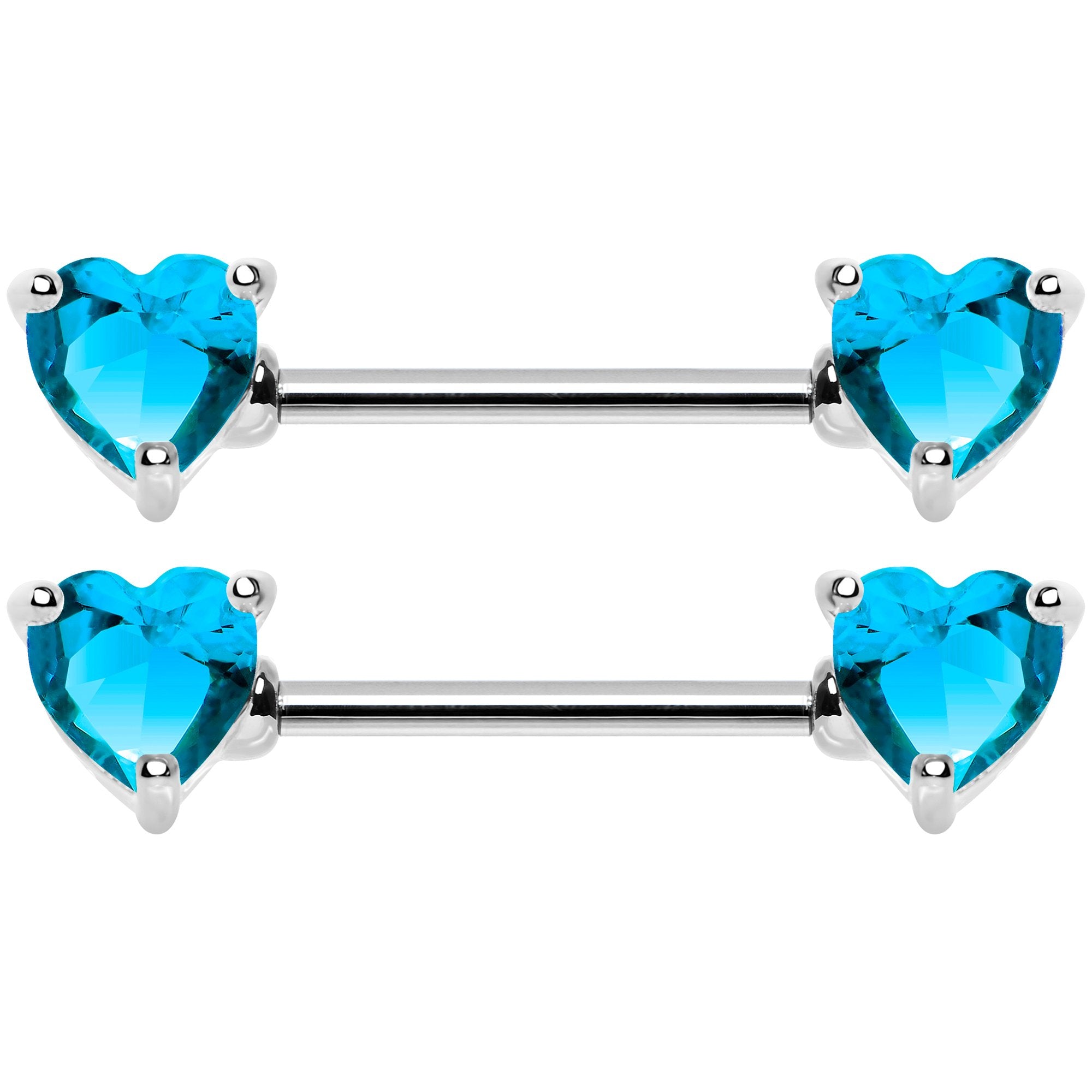 14G 9/16 Multi Color Heart Gem Barbell Nipple Ring Pack Set of 6