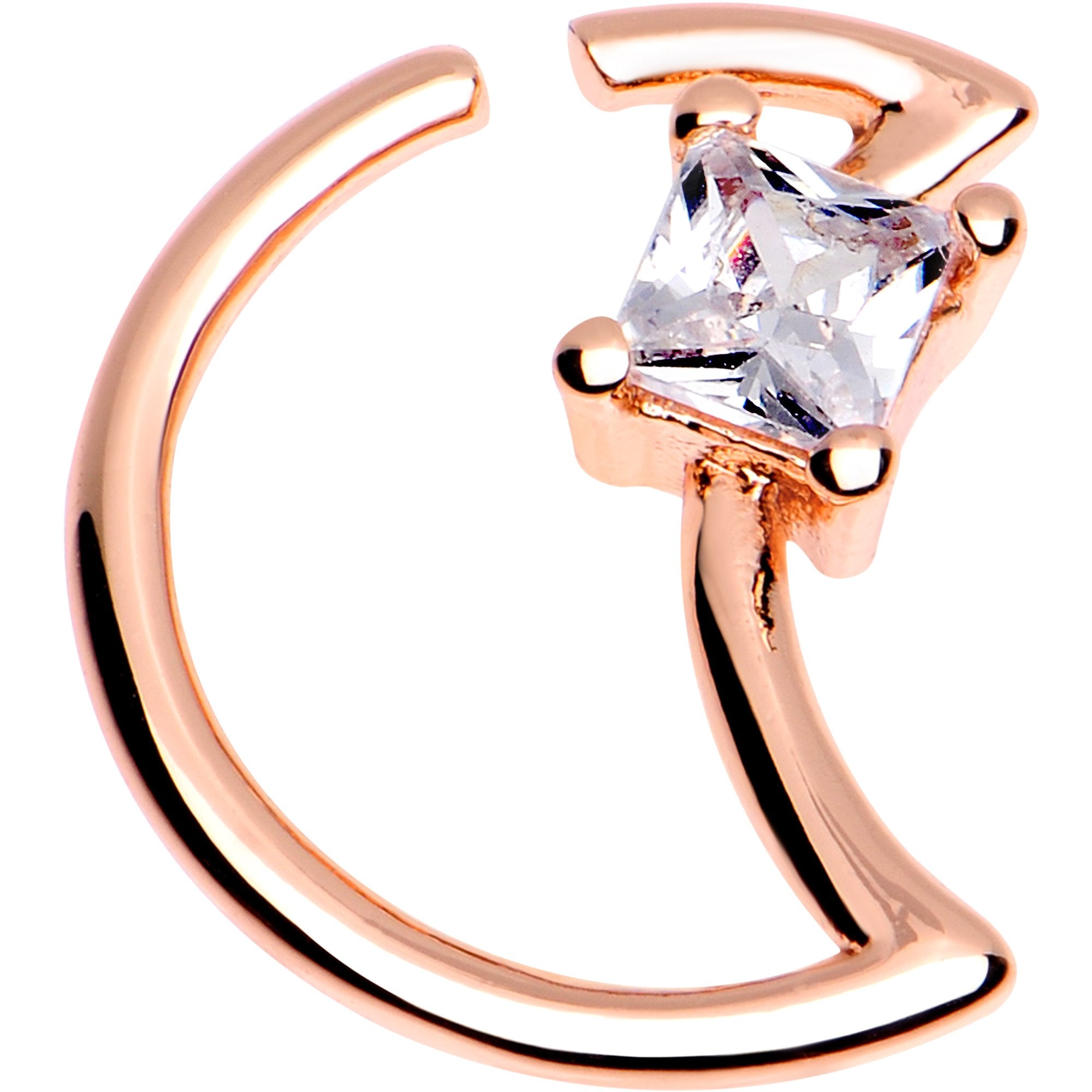 Clear CZ Square Gem Rose Gold Plated Moon Right Daith Cartilage Tragus