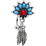 Red Blue Orb Fan Feather Top Mount Dangle Belly Ring