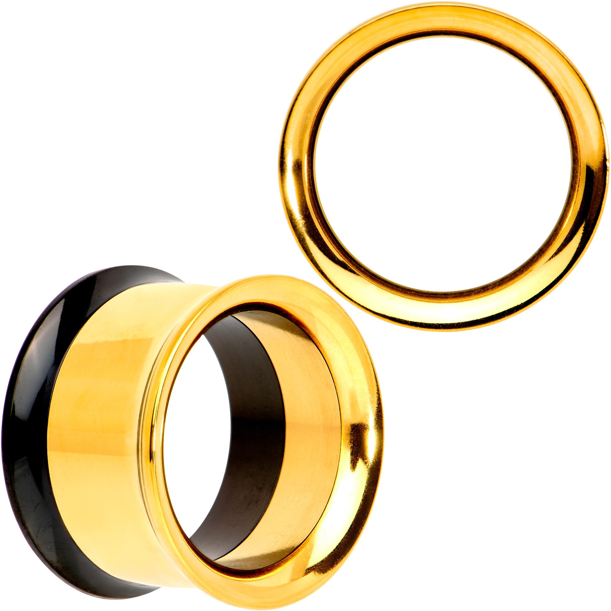 Gold PVD Black Two Tone Screw Fit Tunnel Plug Set 3mm to 16mm