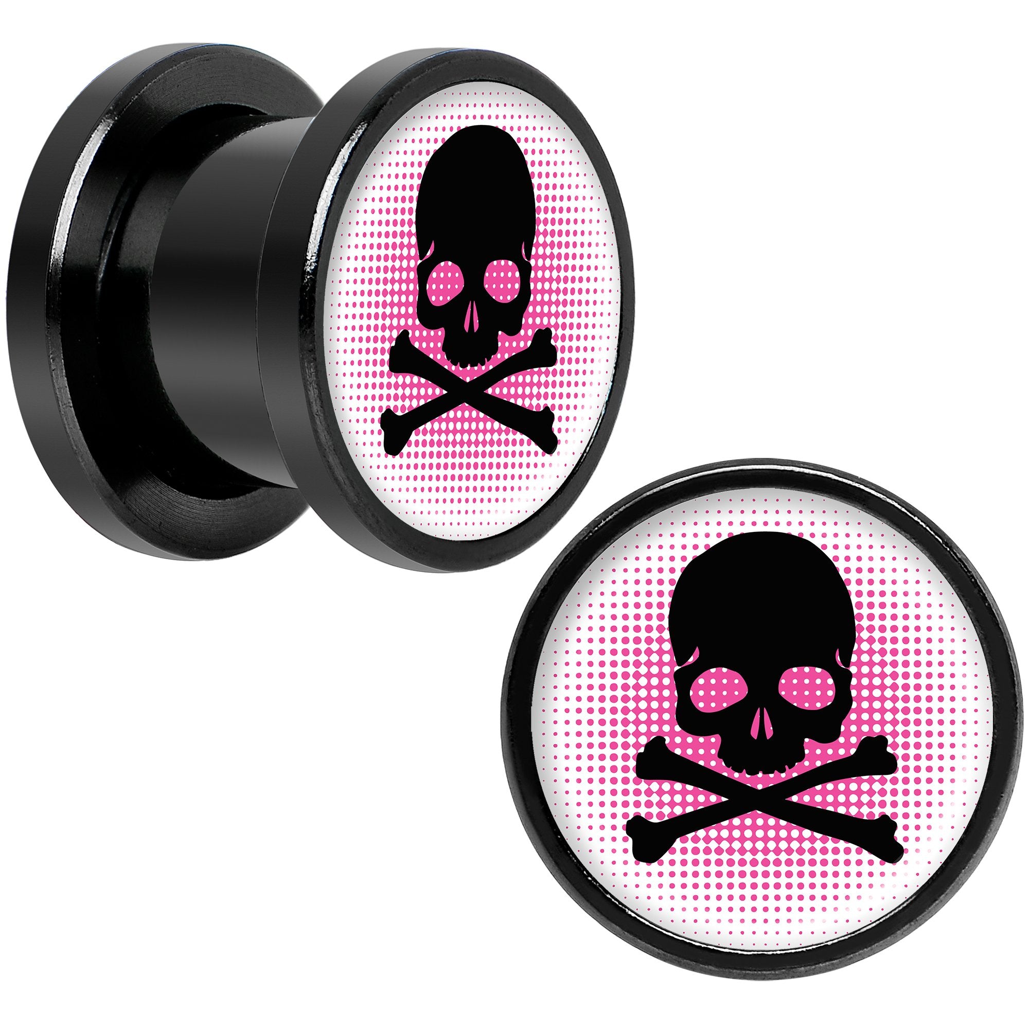 Pink Black Skull Black Anodized Screw Fit Plug Set 00G