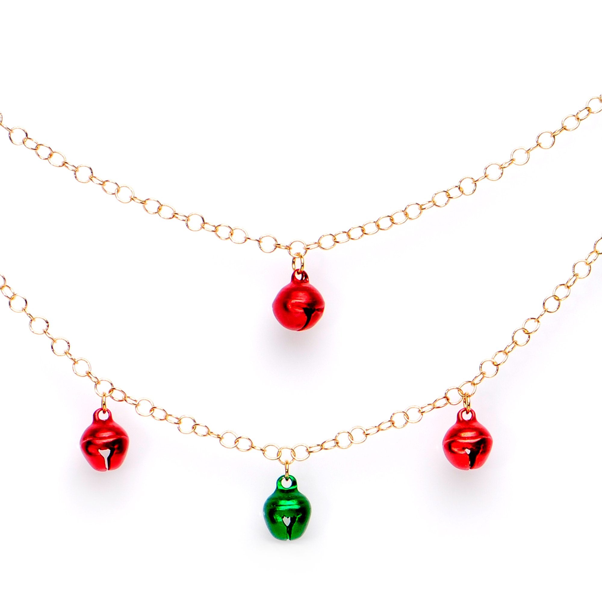 Handcrafted Gold Tone Anodized Christmas Bells Dangle Nipple Chain