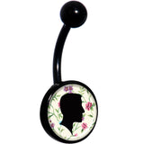 Man Floral Silhouette Black Belly Ring