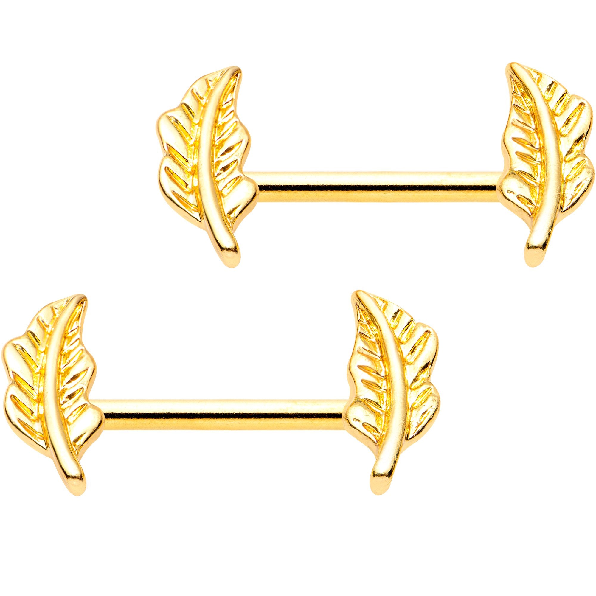 Gold PVD Fancy Feather Barbell Nipple Ring Set