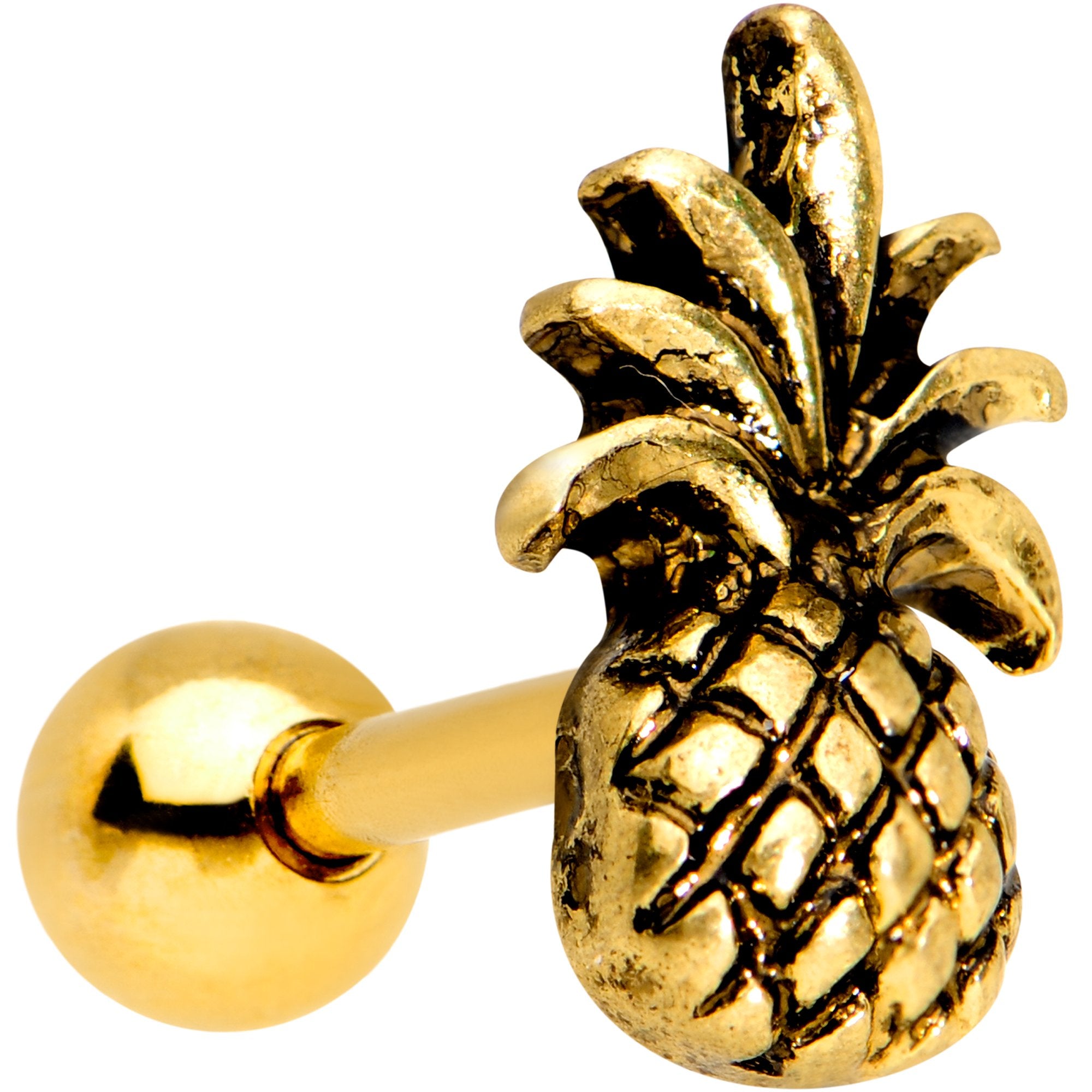 16G 1/4 Gold PVD Pineapple Pizzazz Cartilage Tragus Earring