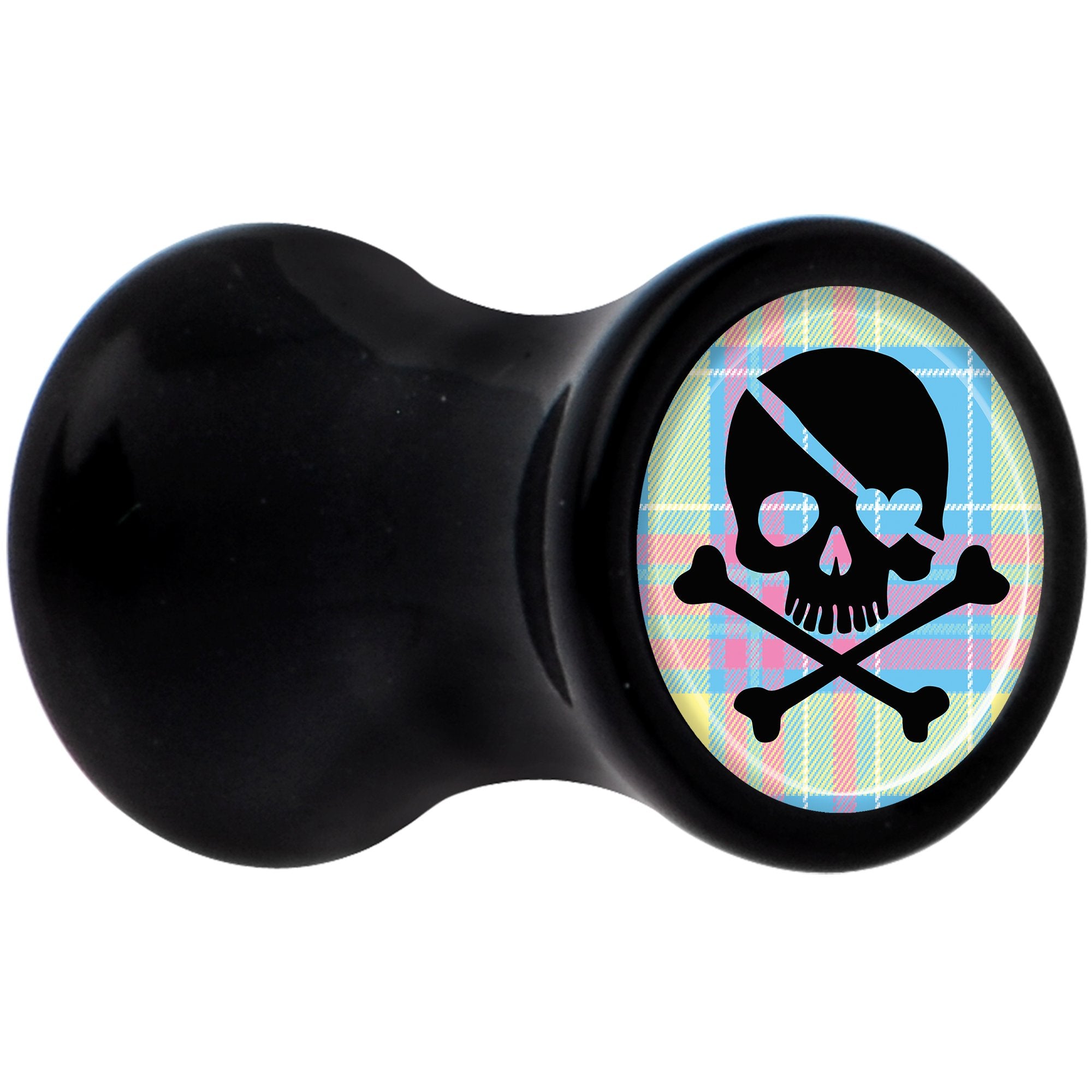 Black Acrylic Pink Green Plaid Heart Skull Saddle Plug Set 4G
