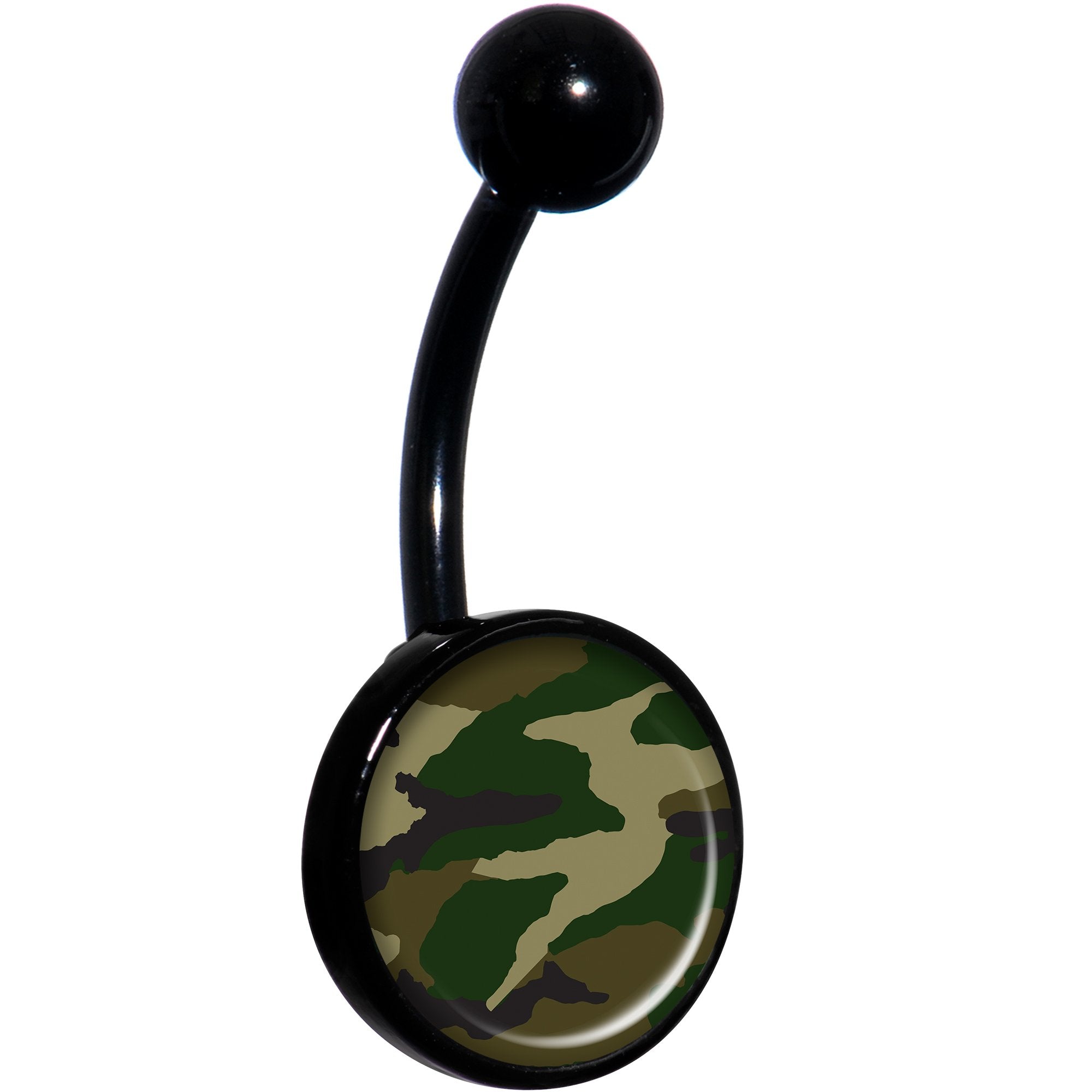Woodland Camo Print Black Hypoallergenic Stainless Steel Belly Ring