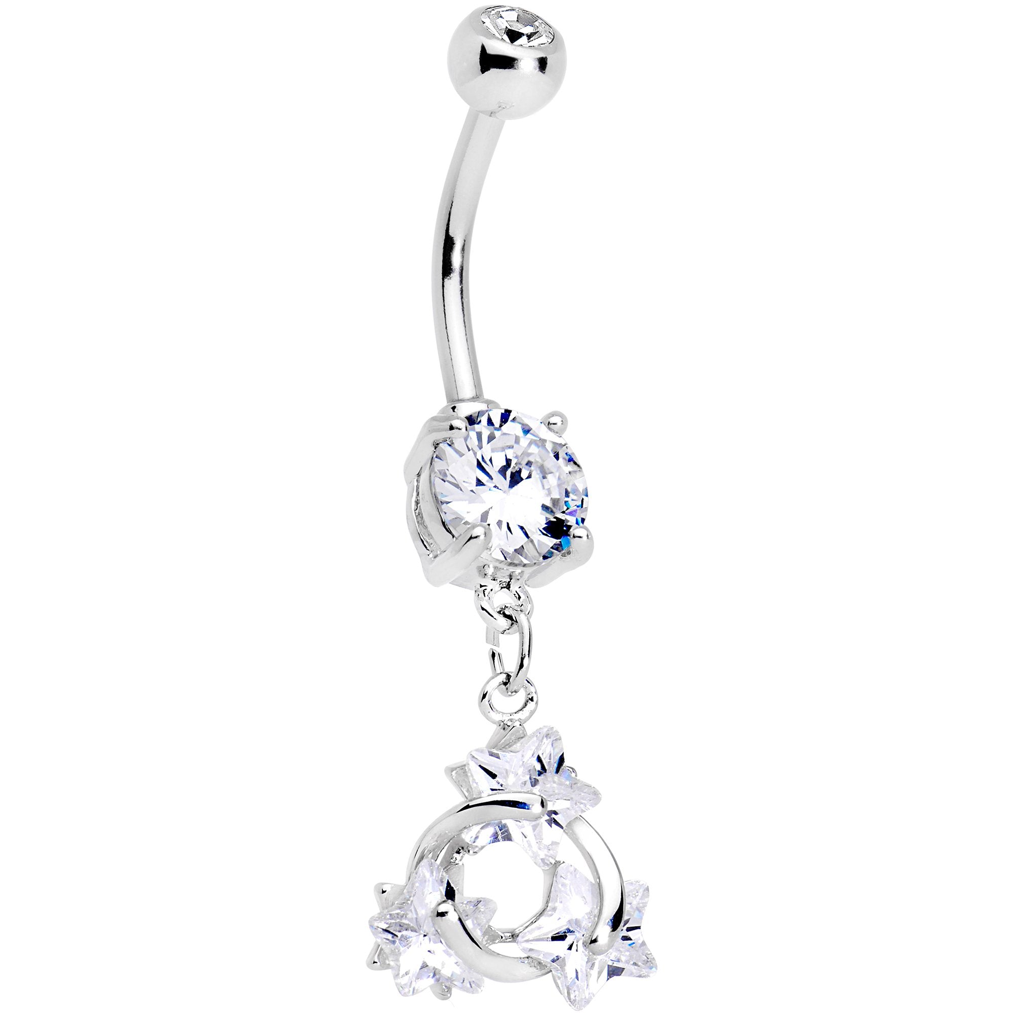 Clear Gem Spiral Knot Dangle Belly Ring