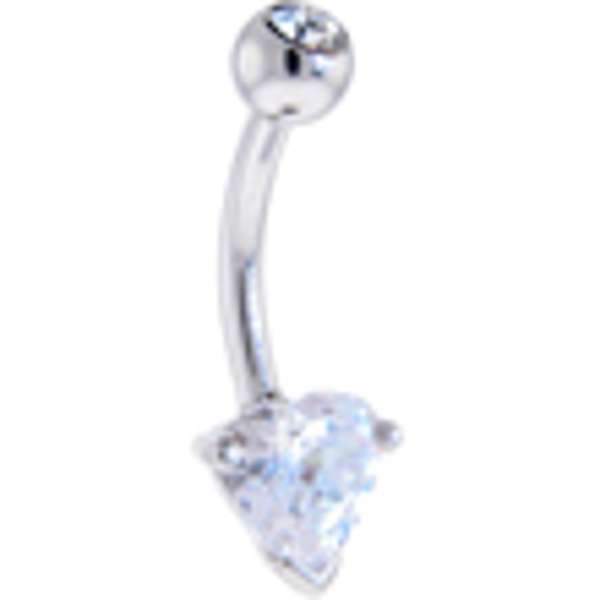 Solid 14KT White Gold Crystalline CZ Heart Gem SOLITAIRE Belly Ring