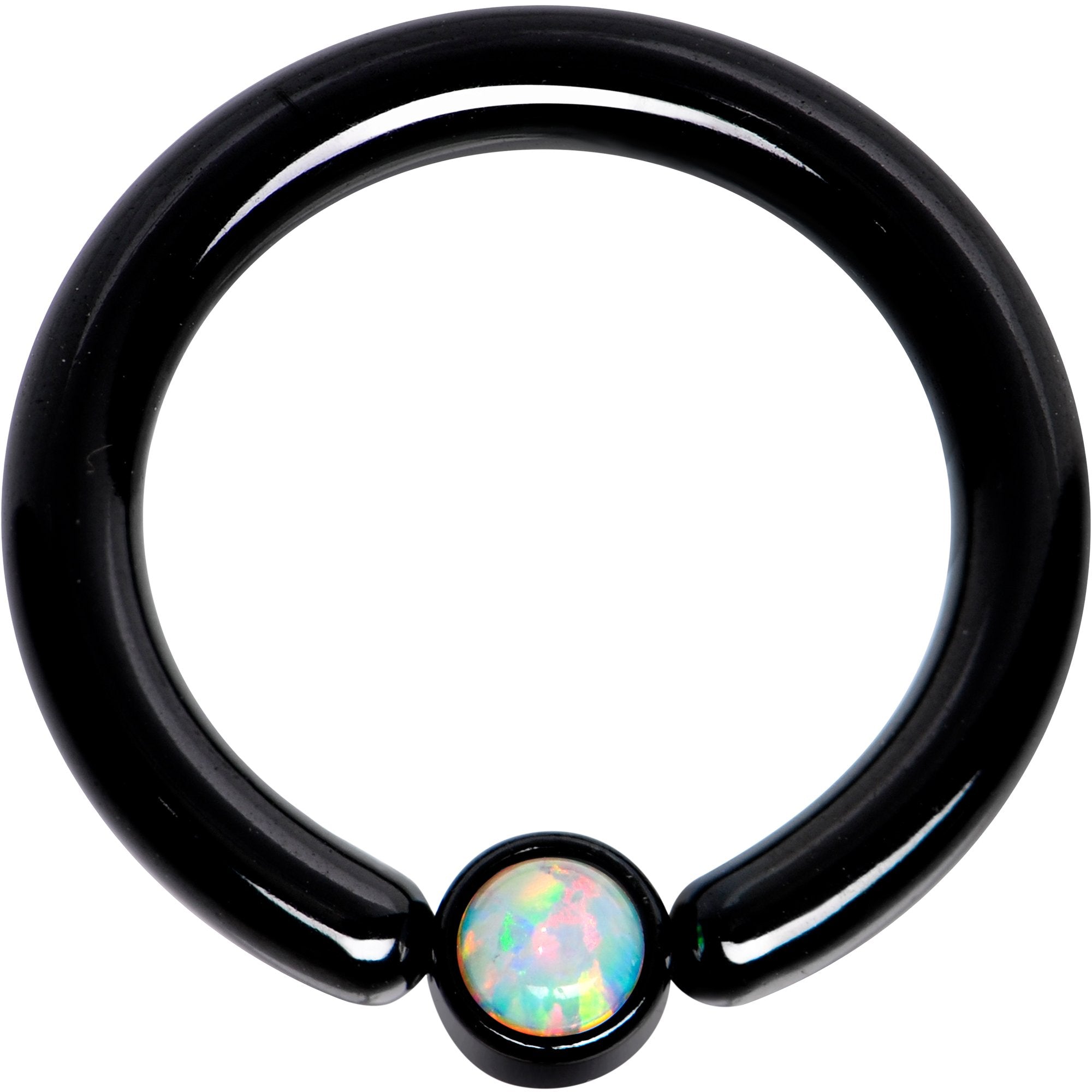 10 Gauge 1/2 White Faux Opal 4mm Disc Black IP BCR Captive Ring