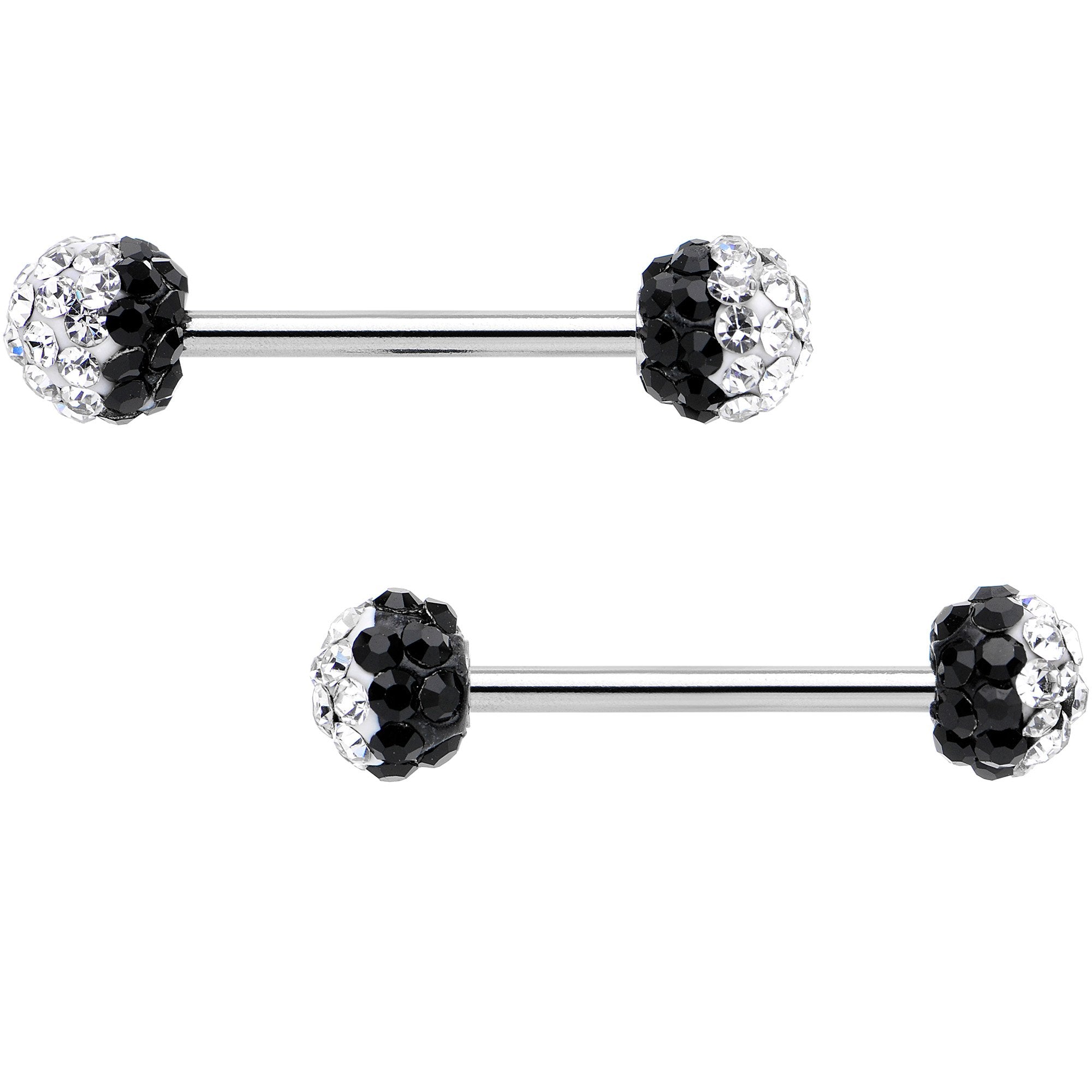 5/8 Clear Black CZ Gem Two Tone Sparkle Barbell Nipple Ring Set
