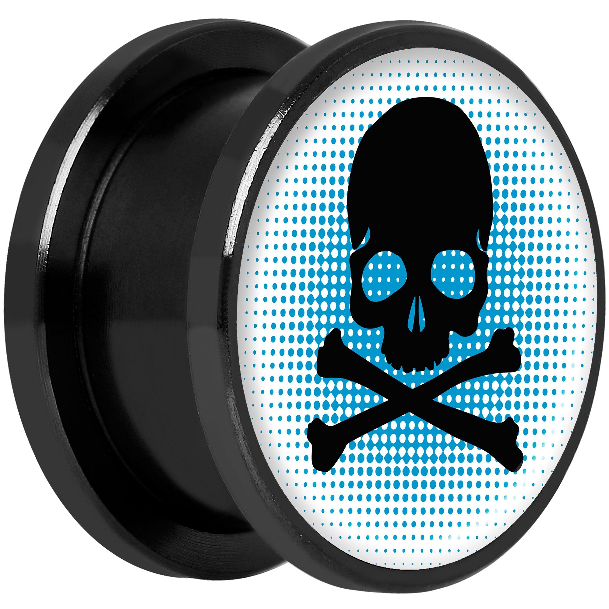 Blue Black Skull Black Anodized Screw Fit Plug Set 5/8