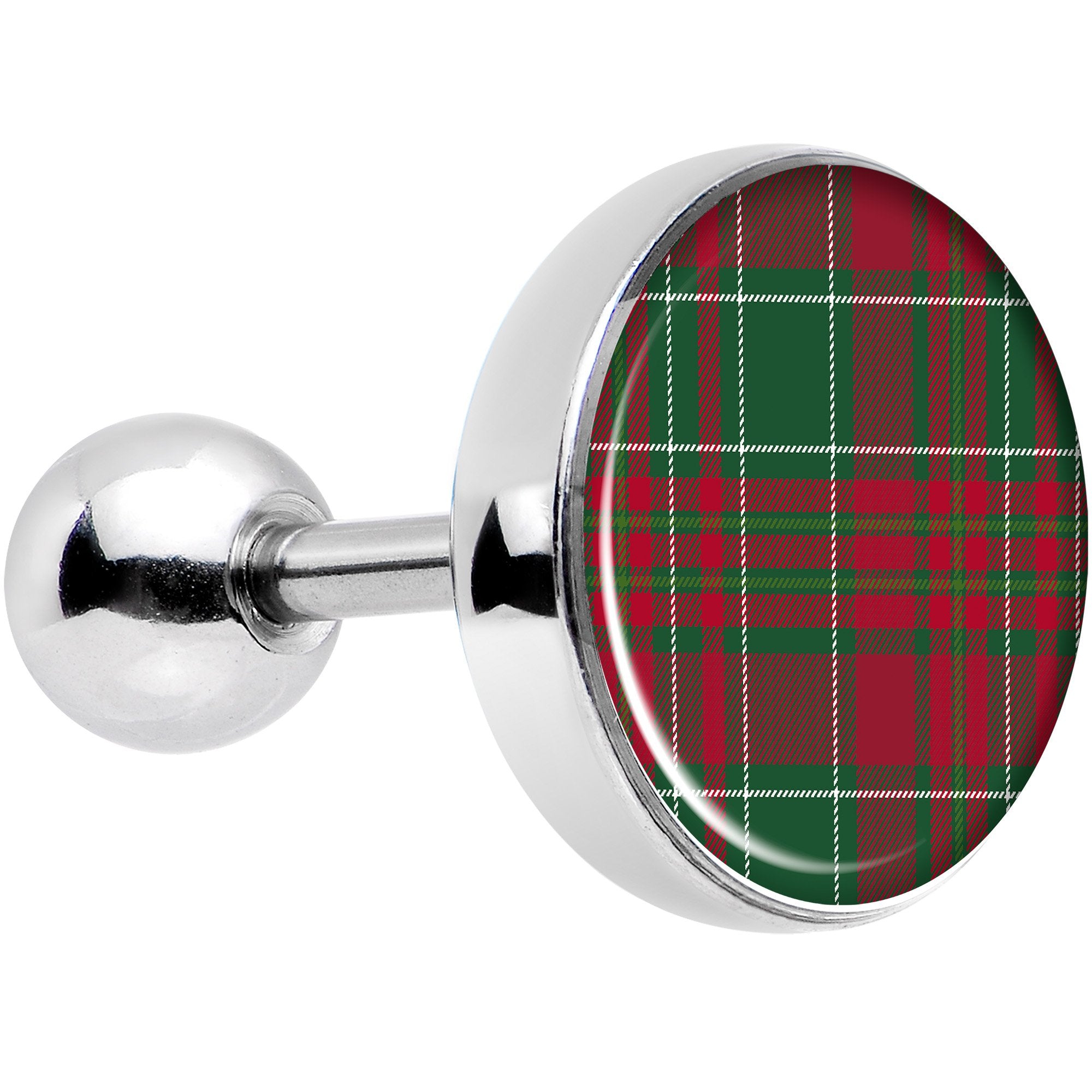 16G 1/4 Christmas Red Green Plaid Tragus Cartilage Earring