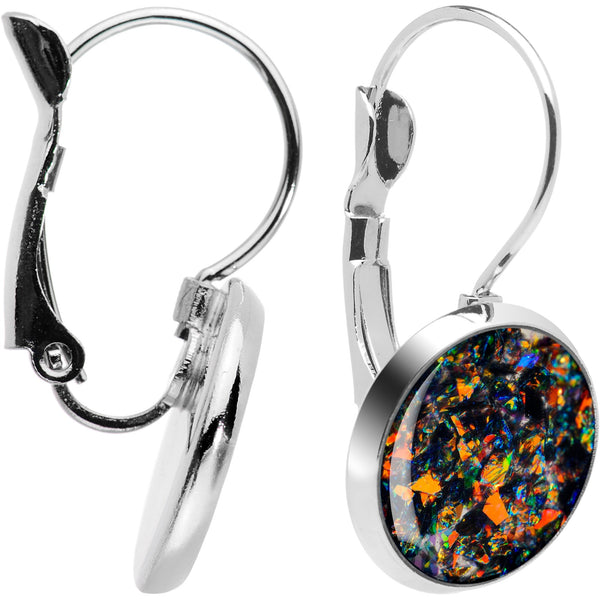 Handcrafted Black Faux Opal Splash Leverback Earrings