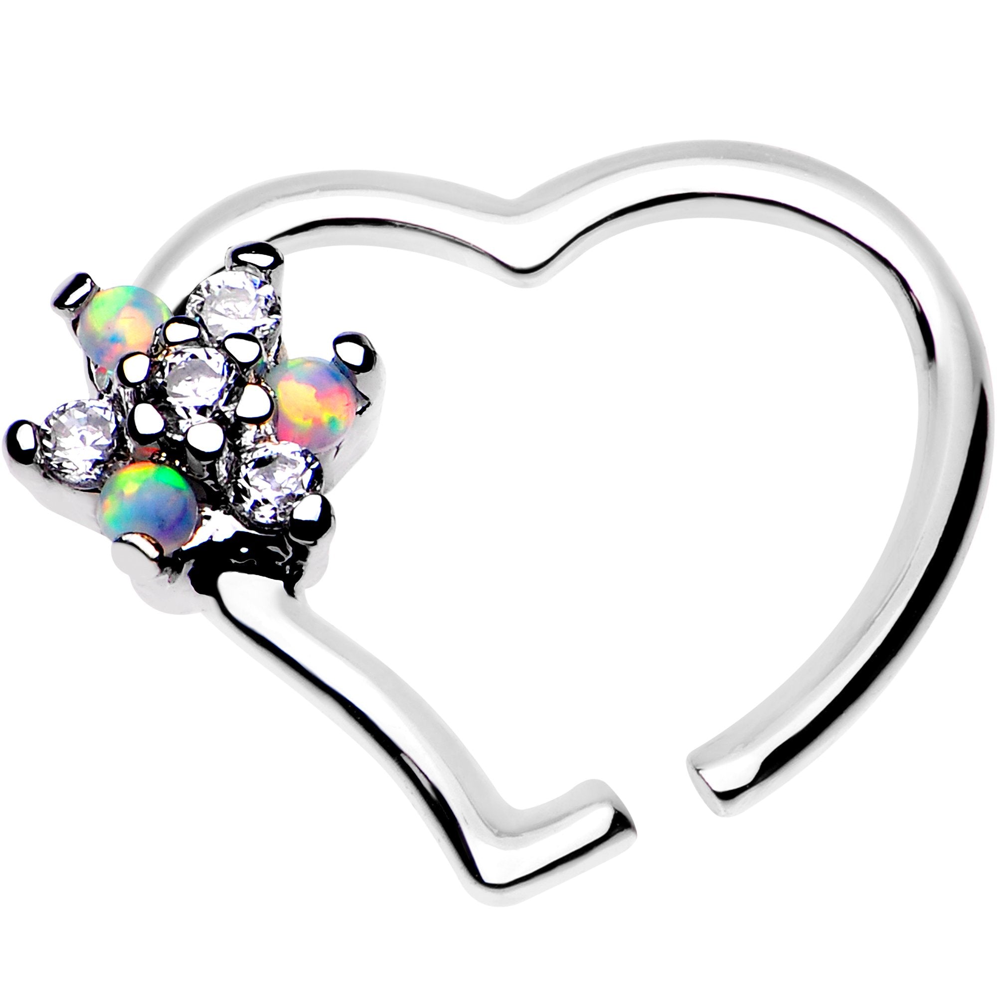 3/8 White Synthetic Opal Free Heart Right Daith Cartilage Tragus