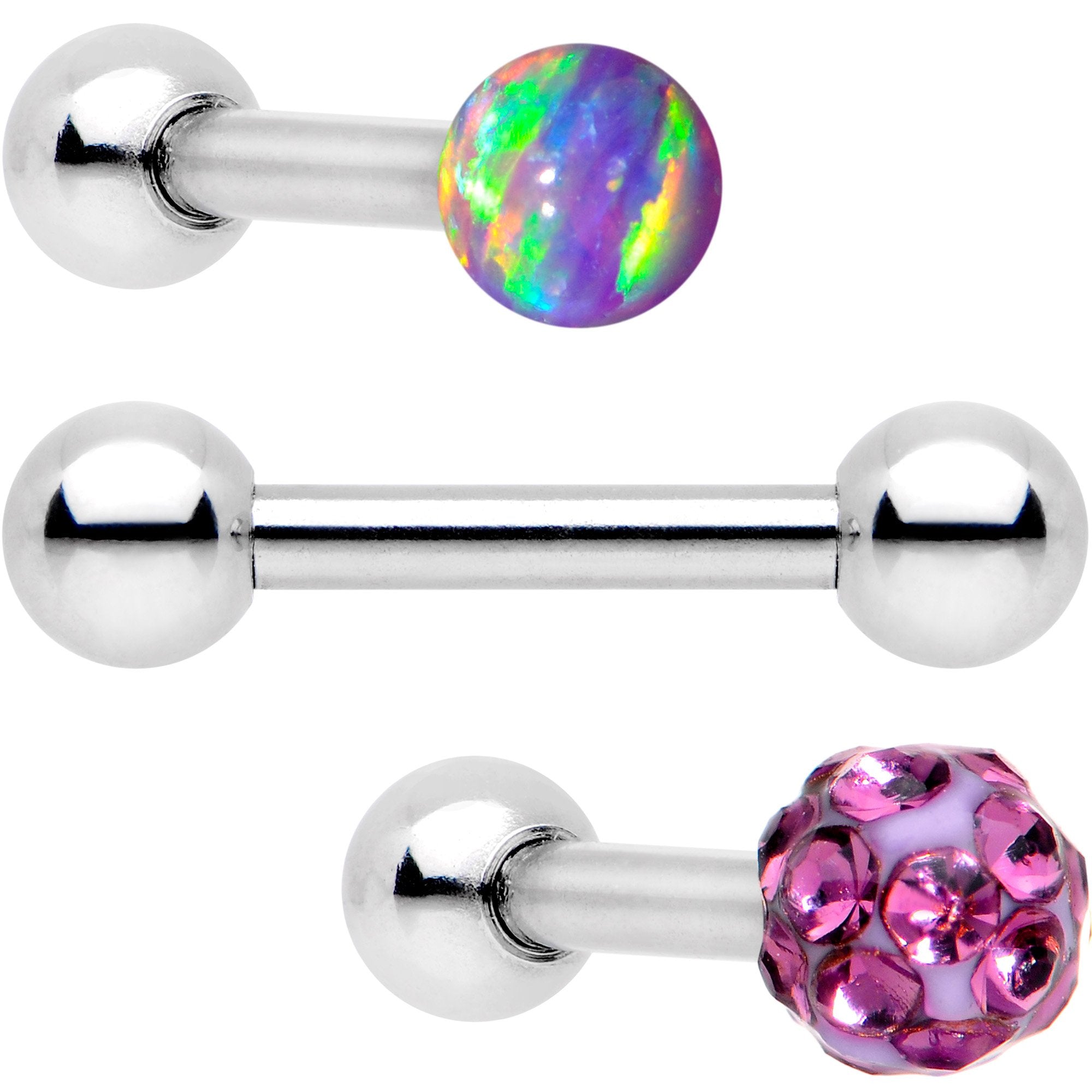 16G 1/4 Purple Faux Opal Ball Cartilage Tragus Earring 3 Pack Set