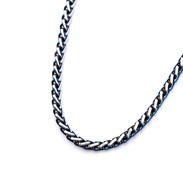 Mens Stainless Steel Blue IP 6mm Rounded Franco Chain Necklace