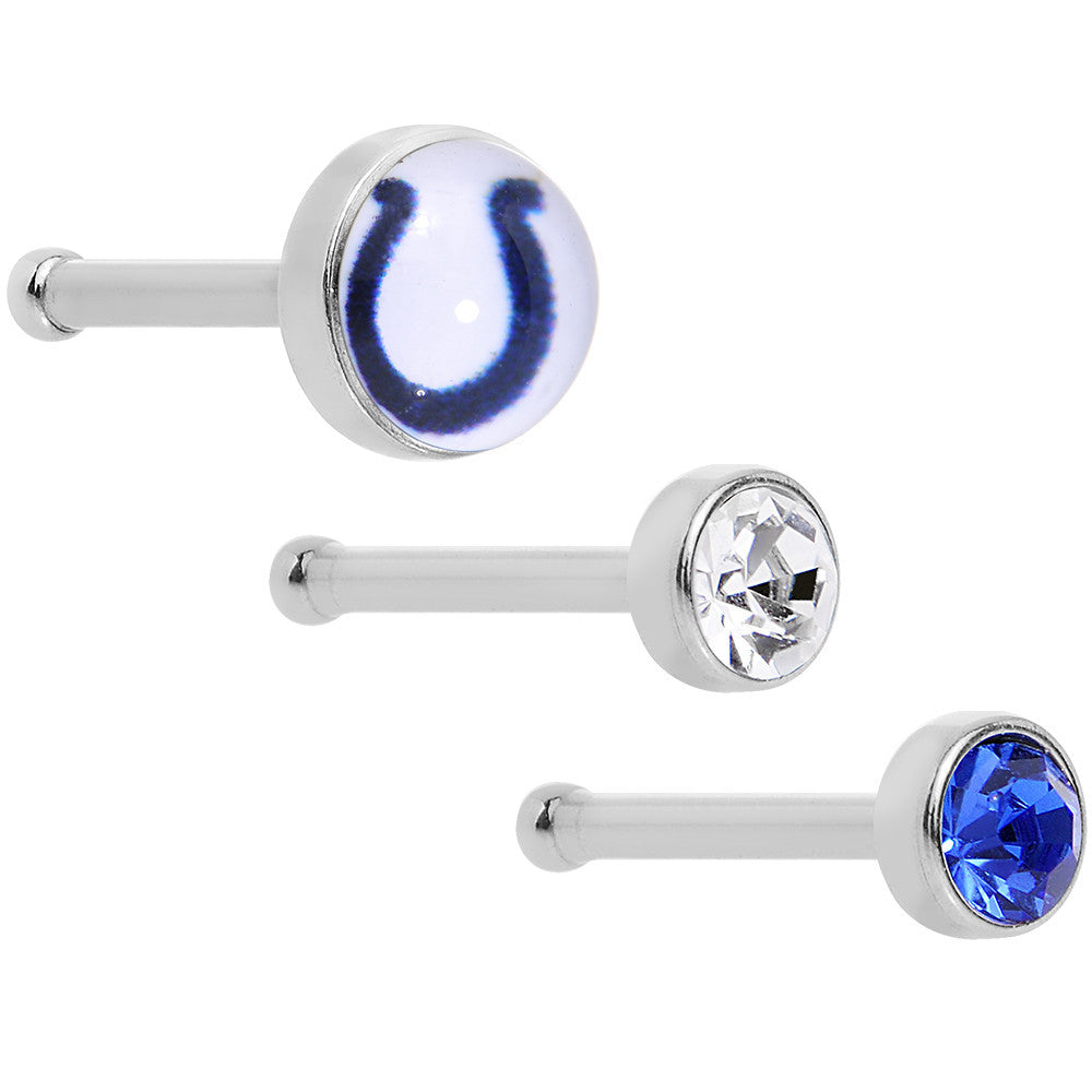 20 Gauge Licensed NFL Indianapolis Colts Logo Nose Bone 3 Pack Set