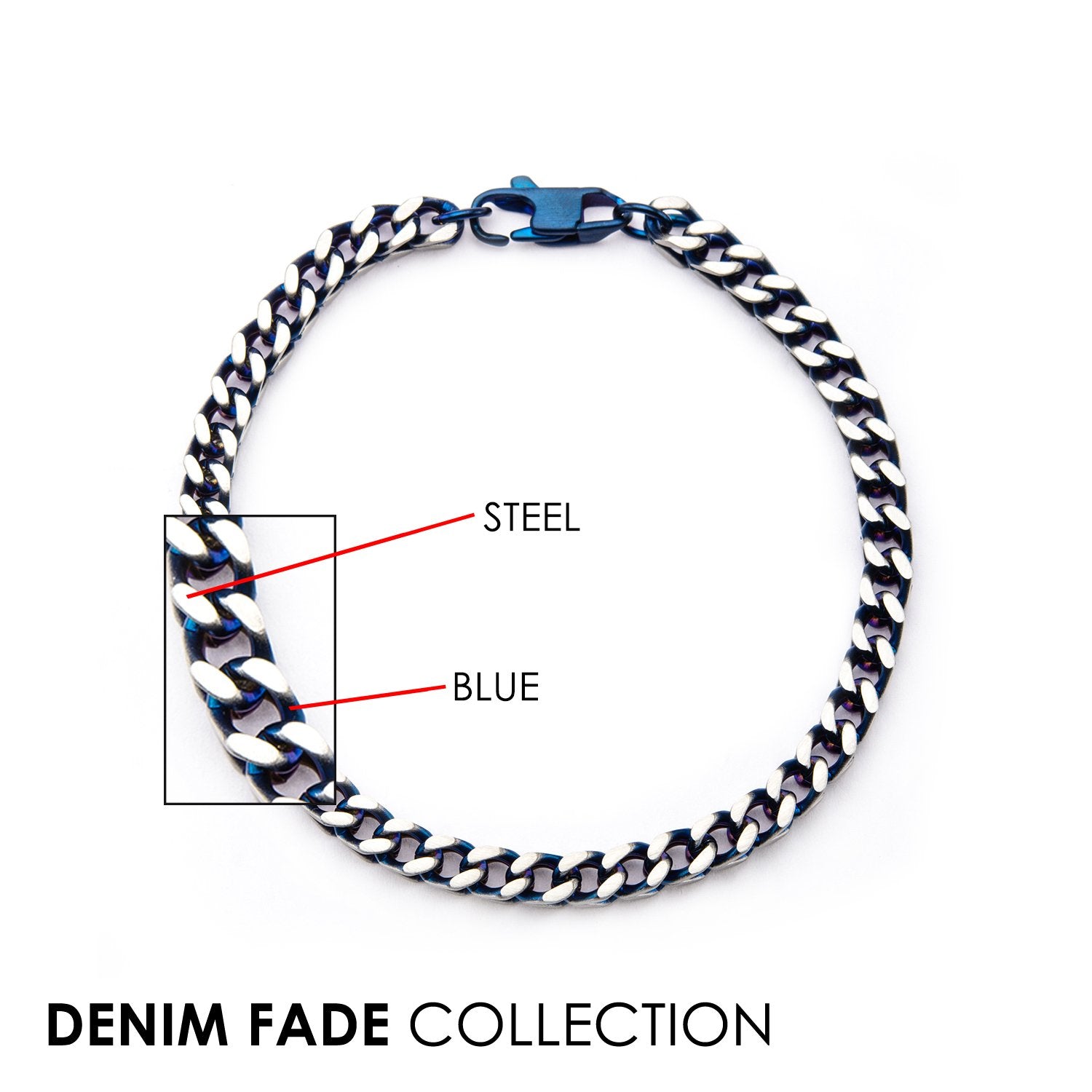 Mens Stainless Steel Blue IP 4.8mm Franco Chain Bracelet