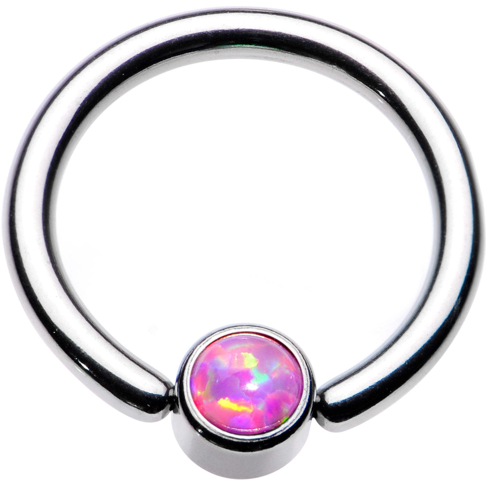 14 Gauge 3/8 Pink Faux Opal 4mm Disc BCR Captive Ring