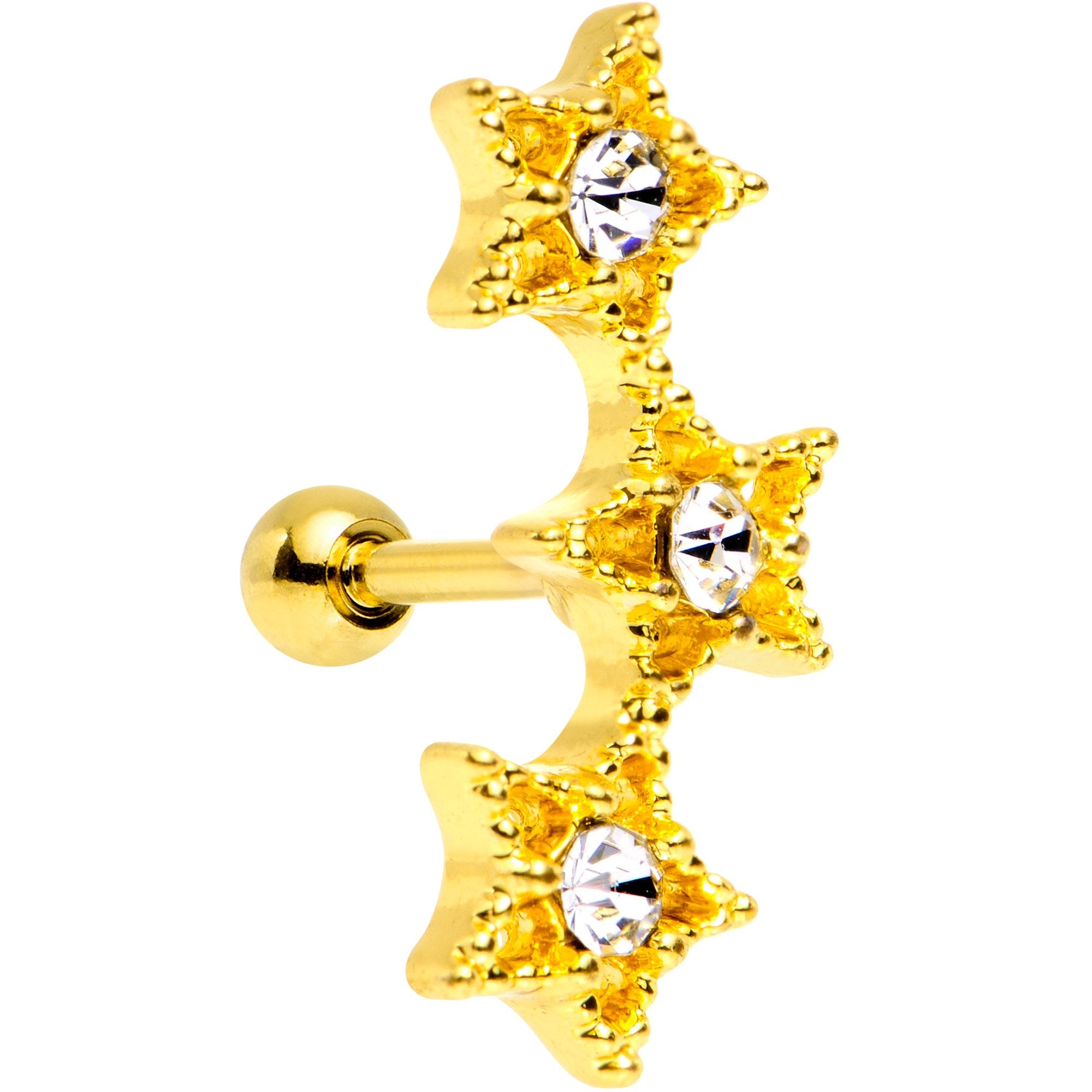18 Gauge Clear Gem Gold Plated Star Trio Cartilage Tragus Earring