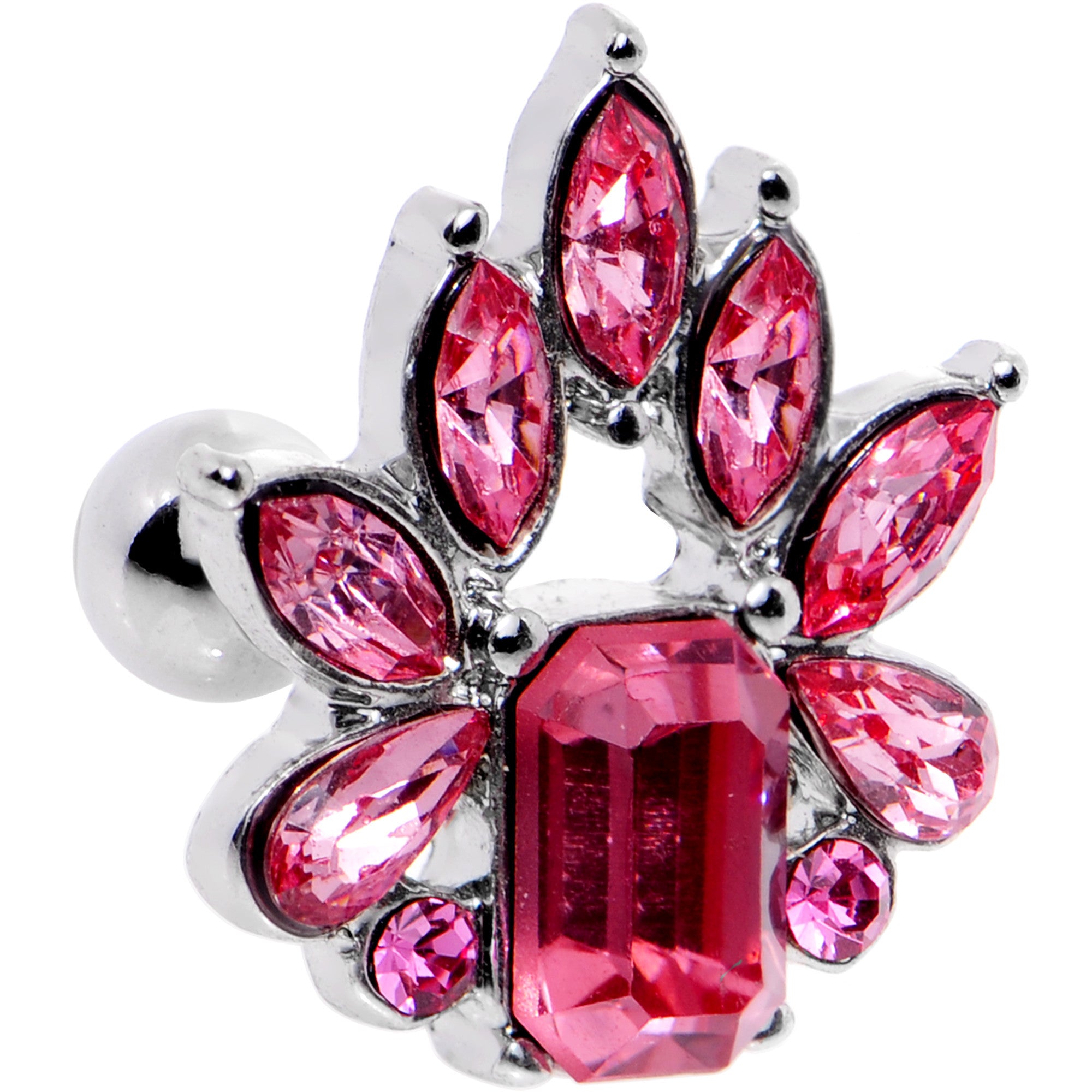 16 Gauge 1/4 Pink Gem Flower Tiara Amulet Cartilage Tragus Earring