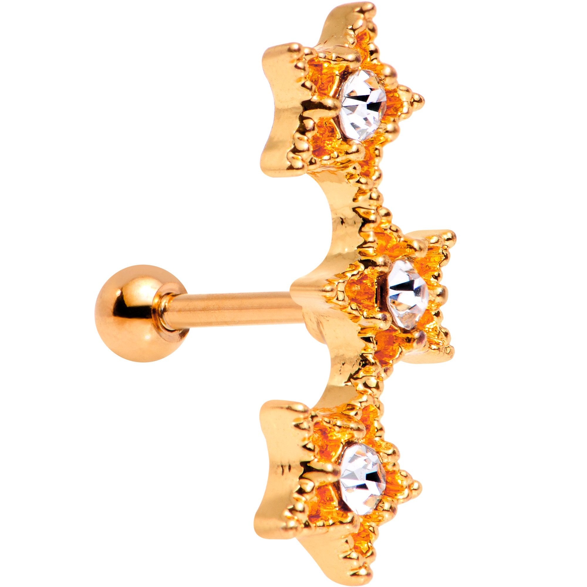18 Gauge Clear Gem Rose Gold Plated Star Trio Cartilage Tragus Earring