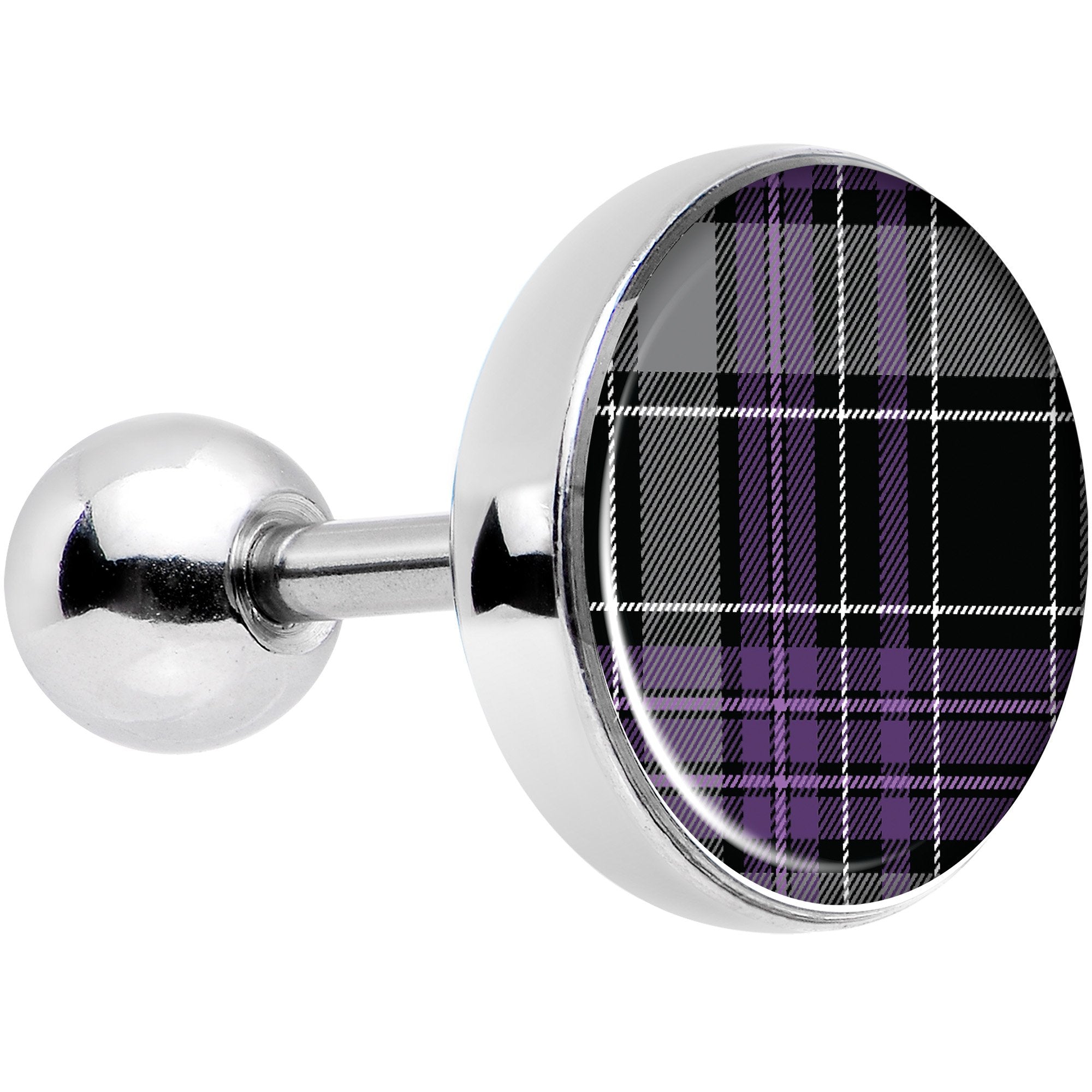 16G 1/4 Winter Purple Black Plaid Tragus Cartilage Earring